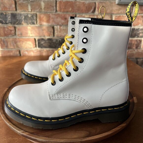 Dr Doc Docs Martens 1460 White Leather Combat Women's Boots Size UK 5 US 7 - Picture 1 of 16